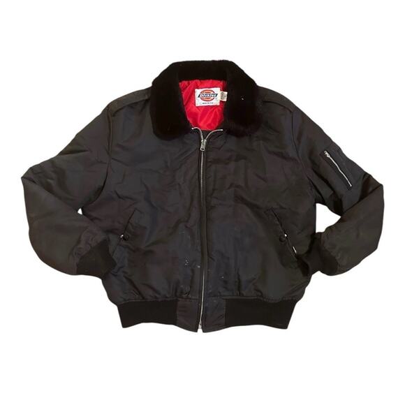 Vintage Dickies Bomber Jacket Mens XL Red Lined Faux Fur Collar 80s USA - Picture 1 of 3